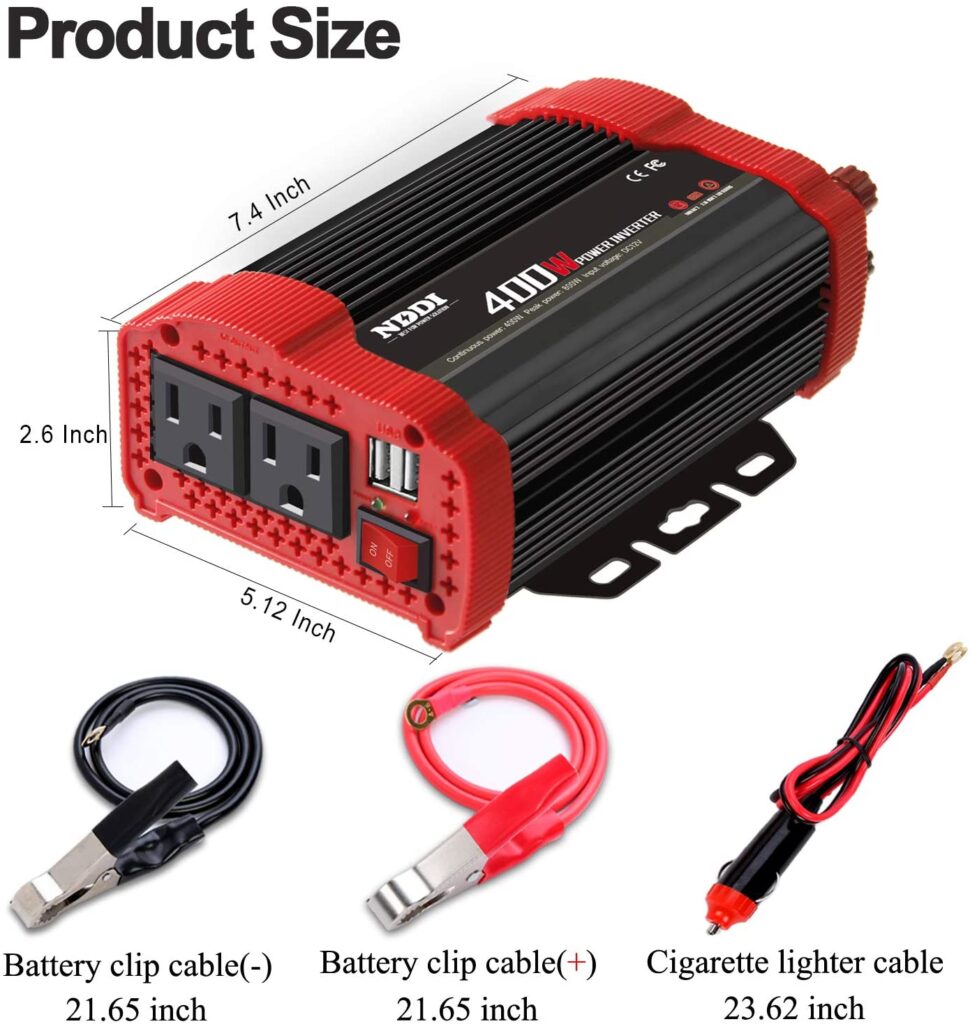 400W Car Power Inverter, DC 12V to 110V AC Converter with 2 Charger Outlets--(Best Power Inverter for cars)