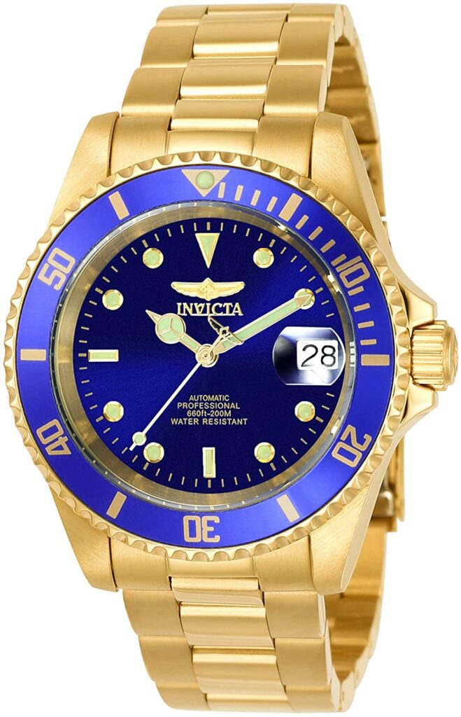 Montre automatique Invicta pour homme Pro Diver 40 mm en acier inoxydable doré -- (meilleures montres automatiques de moins de 500)
