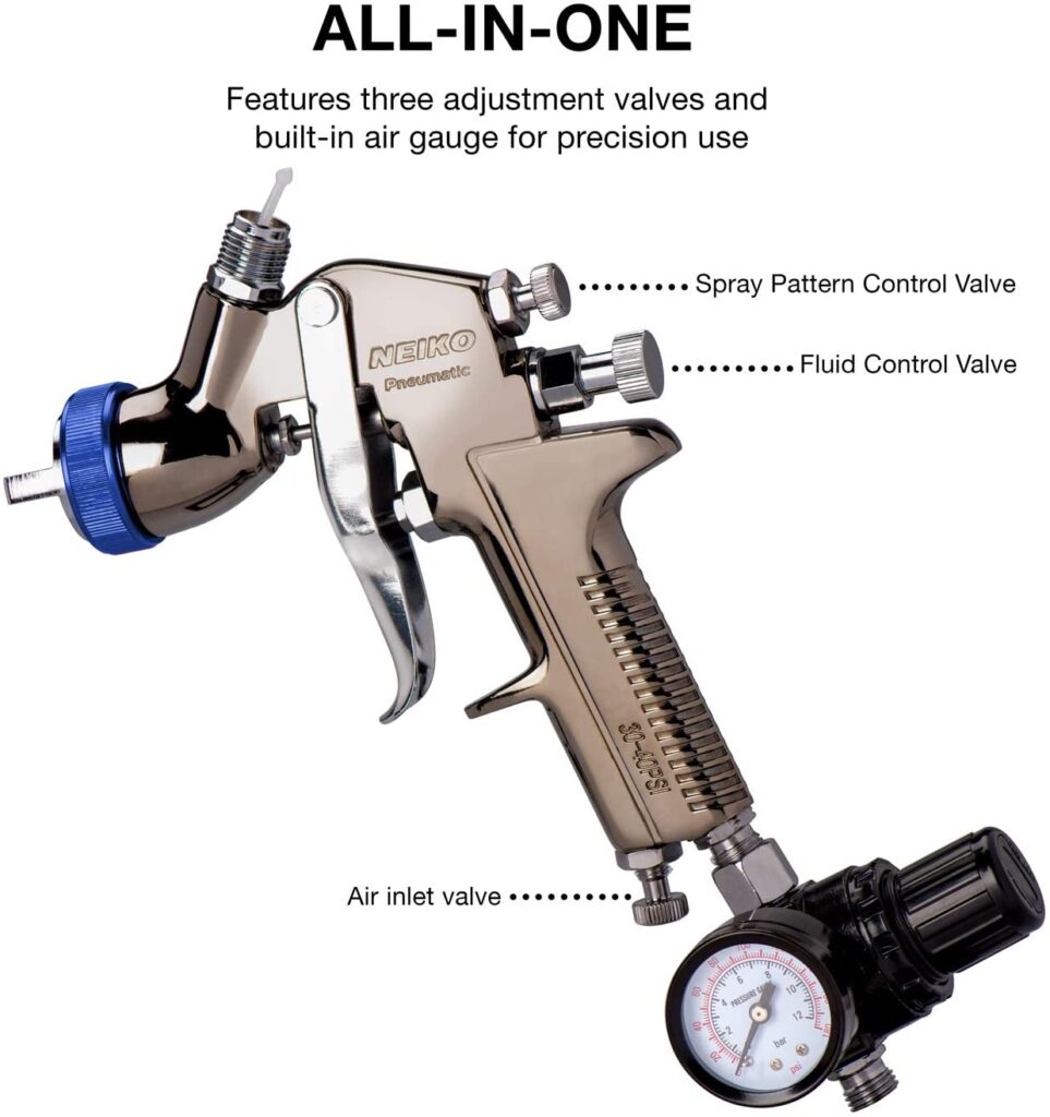 NEIKO 31207A HVLP Mini Gravity Feed Air Pistola per verniciatura a spruzzo--(Miglior spruzzatore di vernice per armadi)